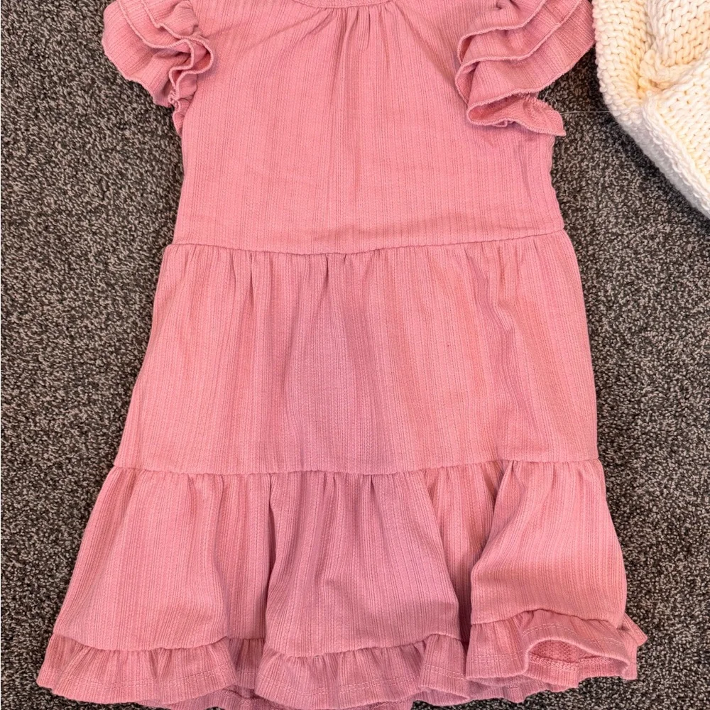 Kids Cream Chucky Cardigan with Pink Bows and Mauve Dress 2Piece Set size 5 NWTS